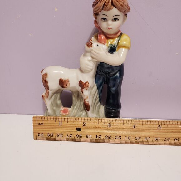 Farmer Country Boy w/ Sheep Lamb Porcelain Figurine  ( 6" × 3.5") - Picture 7 of 7